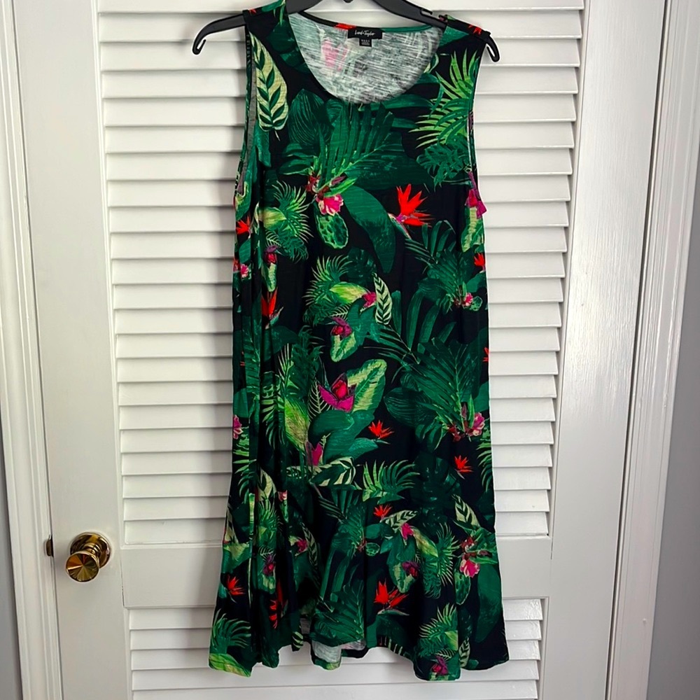 Lord & Taylor Tropical Print Midi Tank Cotton Jersey Dress